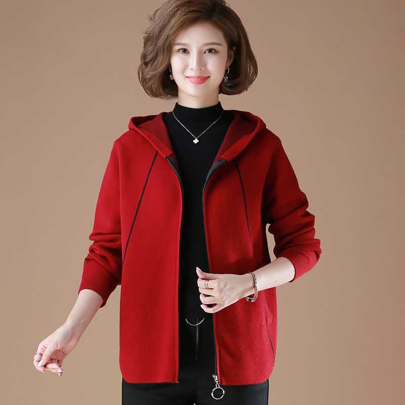 Mom's Autumn Dress2021New outerwear Women's thin top Middle aged women's mother's clothing Foreign style knitted cardigan outerwear