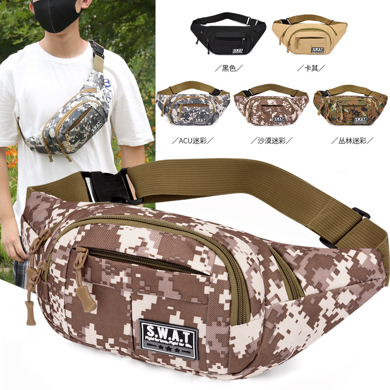 Versatile camouflage waist pack for men and women Close fitting cycling cross body waterproof mobile phone bag Multi layer cash register and change wallet