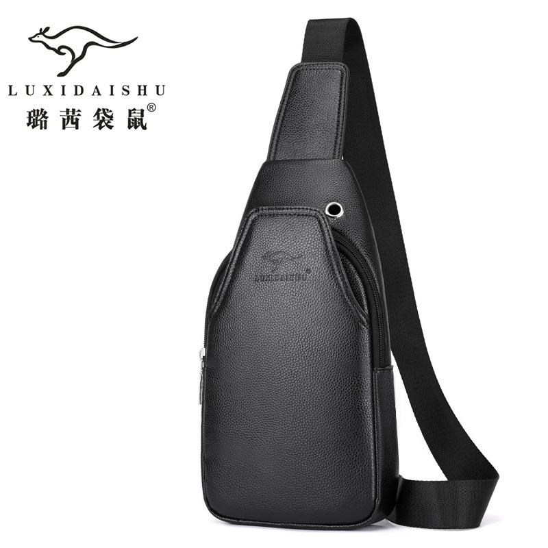 【Lu Qian Kangaroo】 Men's Business Chest BagPULeather bag Fashion casual messenger bag One shoulder backpack Briefcase
