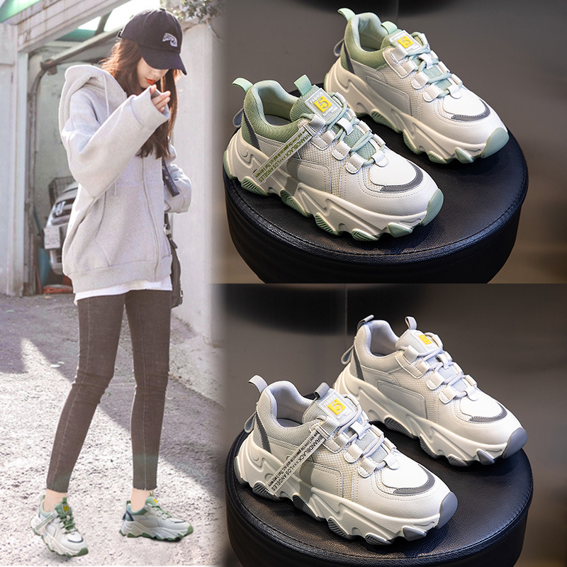 Genuine leather dad shoes2021Autumn and Winter New Women's Shoes Korean Versatile Sports Shoes Women's Thick Sole Breathable Small White Shoes Women's