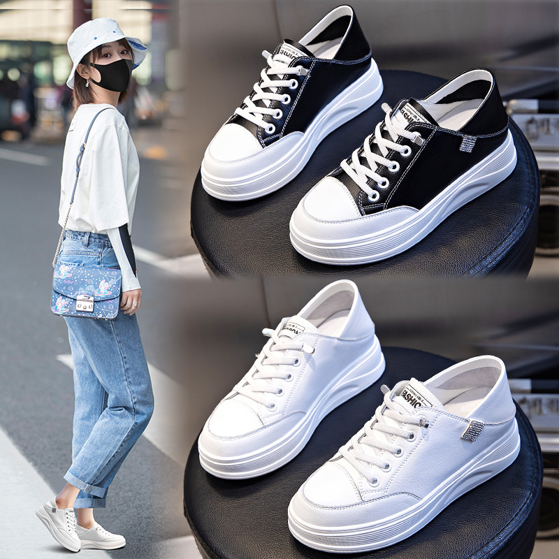 Little White Shoe Girl Autumn2021New casual flat bottomed and shallow cut women's shoes with two pairs of genuine leather increase the trend of women's sports shoes