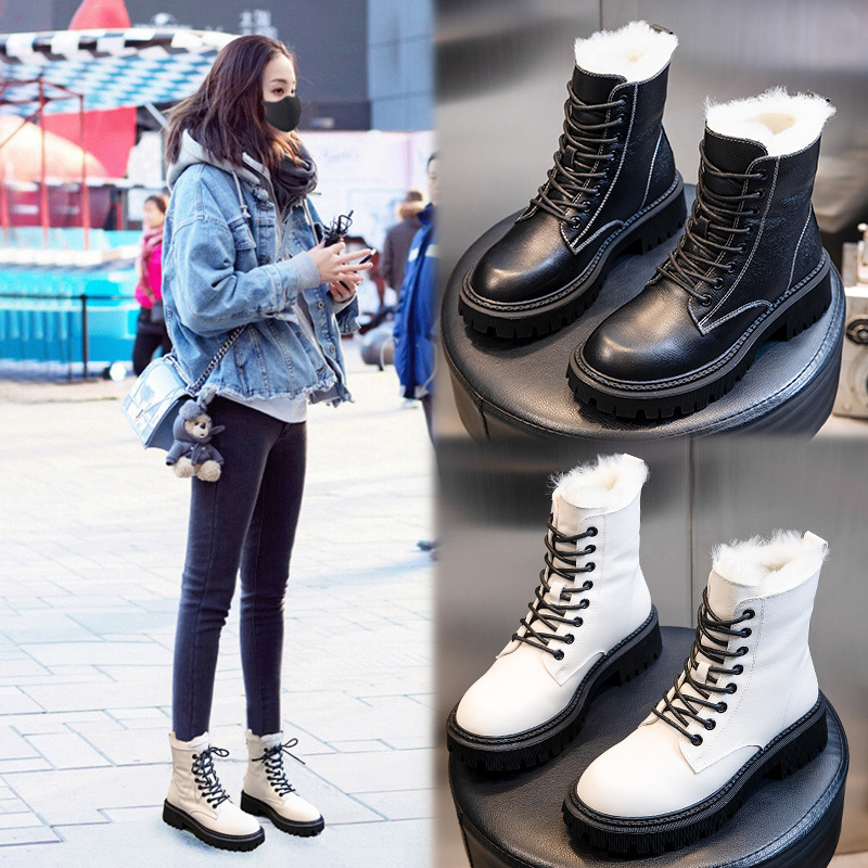 True wool top layer cowhide Martin boots autumn and winter2021New Genuine Leather Knight Short Boots Children's Plush Women's Shoe Trend