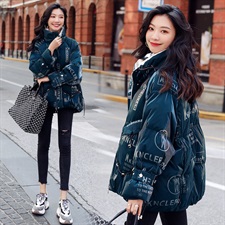 2021Winter new fashion casual warm loose comfortable letter print bright Down jacket